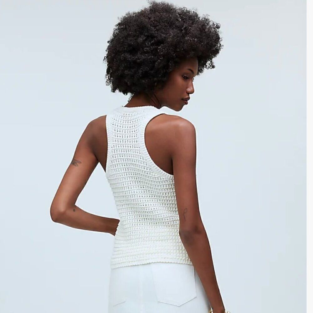 Madewell Crochet-Knit Crewneck Sweater Tank in Bright Ivory NWT size xs - Picture 4 of 11